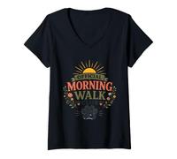 Mujer Morning Walk Club Dog Mom Floral Mujeres Amantes de los Perros Camiseta Cuello V