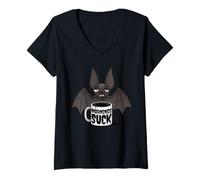 Mujer Mornings Suck Sleepy Vampire Bat Café Humor Camiseta Cuello V