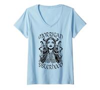 Mujer Morrigan Sisterhood Halloween Gótico Bruja Wiccan Pop Art Camiseta Cuello V