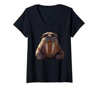 Mujer Morsa con Gafas de Sol Colmillos de Foca Morsas del Pacífico Camiseta Cuello V