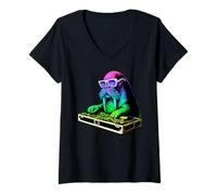 Mujer Morsa DJ Music Party Amante de los Animales Camiseta Cuello V