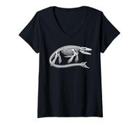 Mujer Mosasaurus Esqueleto Prehistórico Reptil Marino Fósil Camiseta Cuello V