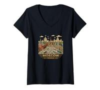 Mujer Moscú Rusia Viaje Recuerdo Retro Ciudad Skyline Insignia Camiseta Cuello V