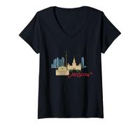 Mujer Moscú Rusia Viaje Souvenir City Monumento Regalo Camiseta Cuello V