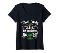Mujer Most Likely to Be Mistaken As an Elf Christmas Matching Xmas Camiseta Cuello V