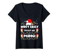 Mujer Most Likely To Eat All Pierogi Shirt Polish Christmas Food Camiseta Cuello V