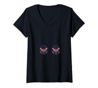 Mujer Moth Wings Swords Latin Nocturnal Mystical Bones Star Symbol Camiseta Cuello V