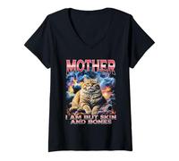 Mujer Mother I Am But Skin and Bones, Divertido Pirata para Amantes de los Gatos Camiseta Cuello V