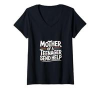 Mujer Mother of A Teenager Send Help Tired Parenting Mom - Camiseta Cuello V