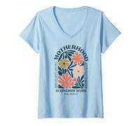 Mujer Motherhood is Kingdom Work Vintage Floral Mom Boho Mommy Camiseta Cuello V