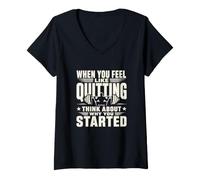 Mujer Motivación de Fitness por qué comenzó el Entrenamiento Cita Camiseta Cuello V