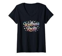 Mujer Motivado Wellness Rocks Entrenamiento Vacaciones Yoga Terapeuta PTA Camiseta Cuello V