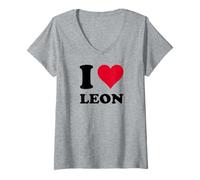 Mujer Motivo de corazón I Love Leon Camiseta Cuello V
