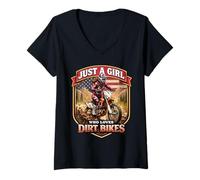 Mujer Moto Freak Funny Motorbike Lover Dirt Bike Rider American MX Camiseta Cuello V
