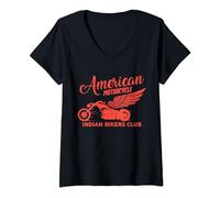 Mujer Motocicleta americana vintage Indian Bikers Old Club Camiseta Cuello V