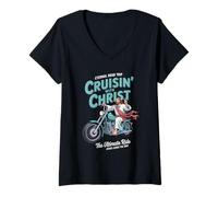 Mujer Motocicleta Cruisin' with Christ Christian Streetwear Camiseta Cuello V