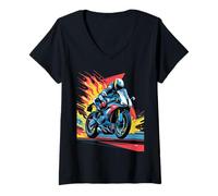 Mujer Motocicleta Vintage Moto Grand Prix Velocidad de la Luz Camiseta Cuello V