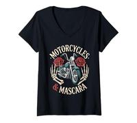 Mujer Motocicletas Y Rímel Motocicleta Chica Mujer Divertido Camiseta Cuello V