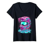 Mujer Motocross Helmet Drip Melt Dirt Bike Street Art Graphic Camiseta Cuello V
