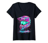 Mujer Motocross Helmet Drip Melt Dirt Bike Street Art Graphic Camiseta Cuello V