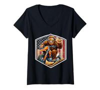 Mujer Motocross Sasquatch Dirt Bike Rider Bigfoot American USA MX Camiseta Cuello V