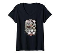 Mujer Motorcycle Rider Therapy Two Wheels Vintage Bike Camiseta Cuello V