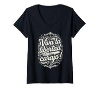 Mujer Motosierra Viva la Libertad Carajo Reformer Camiseta Cuello V