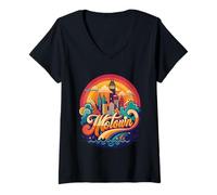 Mujer Motown Detroit City Skyline Vintage Inspired 70s Lovers Camiseta Cuello V