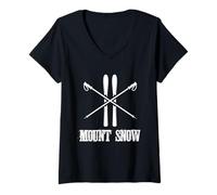 Mujer Mount Snow Skiing Skier Bastones de esquí nórdico Down Hill Alpine Camiseta Cuello V