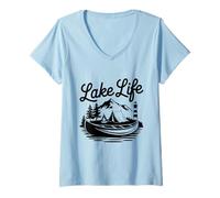 Mujer Mountain Lake Life Navegantes al Aire Libre Campistas y Amantes de la Naturaleza Camiseta Cuello V
