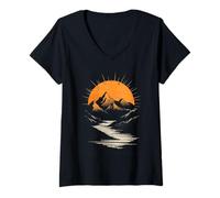 Mujer Mountain Sunset Nature Landscape Camiseta Cuello V
