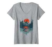 Mujer Mountain Sunset Nature Landscape Camiseta Cuello V