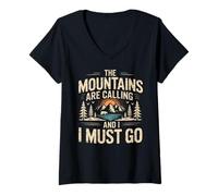 Mujer Mountains Are Calling & I Must Go Retro 80s 90s Vibe Camiseta Cuello V