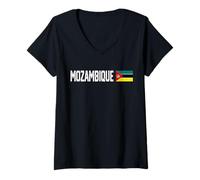 Mujer Mozambique Bandera Nacional Retro Envejecida patriótica Camiseta Cuello V