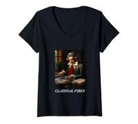 Mujer Mozart DJ Classical Vibes Pintura Regalo Músico Clásico Camiseta Cuello V