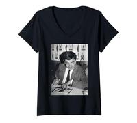 Mujer Mr Bean Rowan Atkinson Firma Sesión de Autógrafos 1991 Camiseta Cuello V