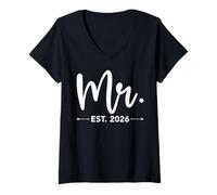 Mujer Mr. EST. 2026 Just Married Promoted to Mr and Mrs Matching Camiseta Cuello V