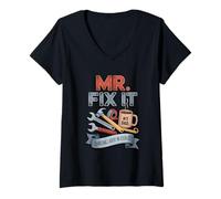 Mujer Mr. Fix It Papá Cobrando Trabajo En Galletas Día del Padre Camiseta Cuello V