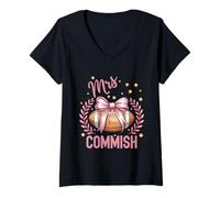 Mujer Mrs Commish Fantasy Football Bow Comisionado Esposa Draft Camiseta Cuello V