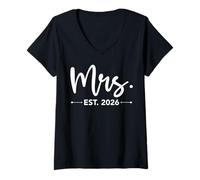 Mujer Mrs. EST. 2026 Just Married Promoted to Mr and Mrs Matching Camiseta Cuello V