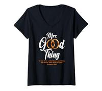 Mujer Mrs Good Thing - Cita inspiradora Proverbios 18:22 Divertido Camiseta Cuello V