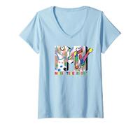 Mujer MTV 90s Retro Color Art Music Televisión Logo Camiseta Cuello V