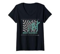 Mujer MTV Distressed Grid and Warped Checkerboard Logo Camiseta Cuello V