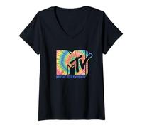 Mujer MTV Psychedelic Rainbow Tie Dyed Music Television Camiseta Cuello V