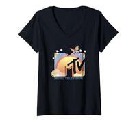 Mujer MTV Psychedelic Sunrise Music Television Camiseta Cuello V