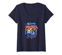 Mujer MTV Spring Break Airbrush Art Vintage Music Television Camiseta Cuello V