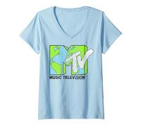 Mujer MTV World Map Print Logo Camiseta Cuello V