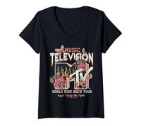 Mujer MTV World Wide Rock Tour Roses Butterflies Camiseta Cuello V