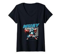 Mujer Muay Kitty - Funny Boxing Cat Artes Marciales Camiseta Cuello V