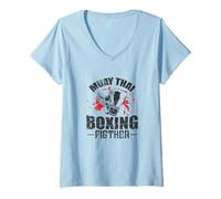 Mujer Muay Thai Boxeador Luchador Maestro de Combinaciones Camiseta Cuello V